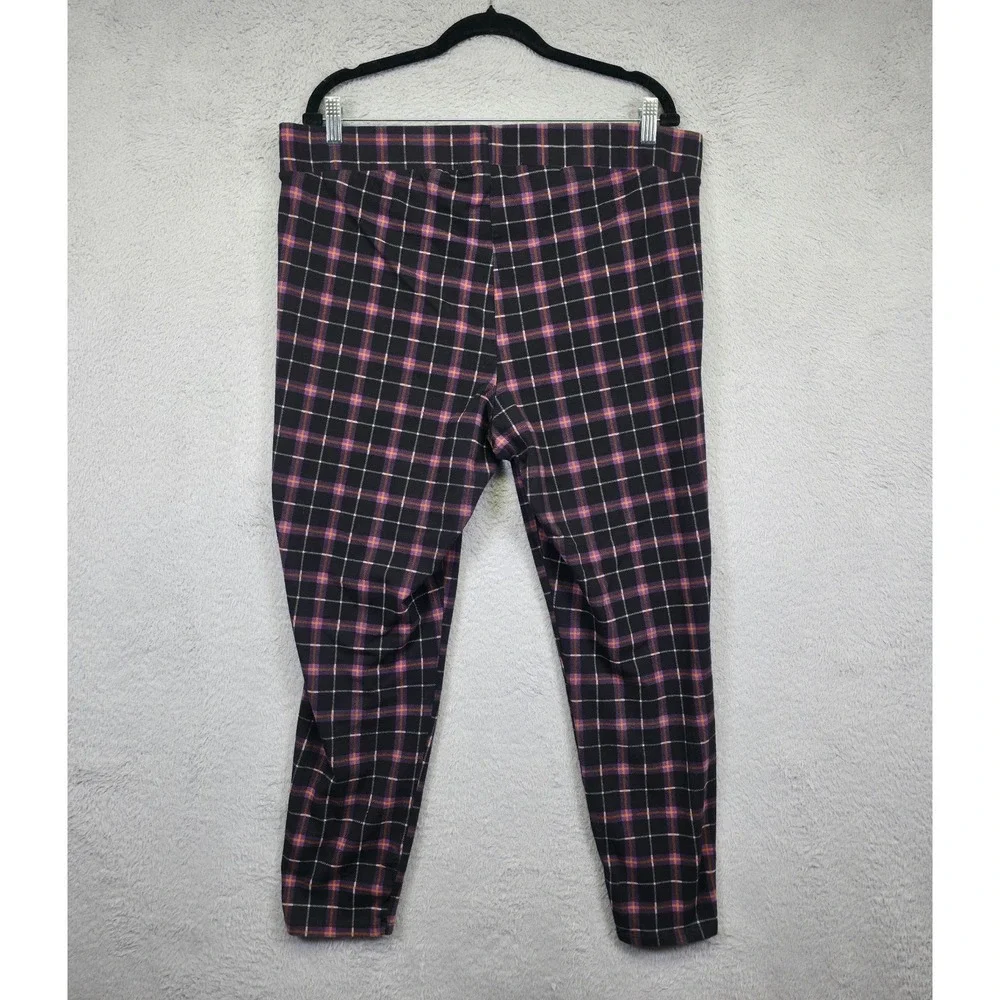 Torrid Leggings Womens 3XL Black‎ Purple Skinny High Rise Plaid Stretch Shaping